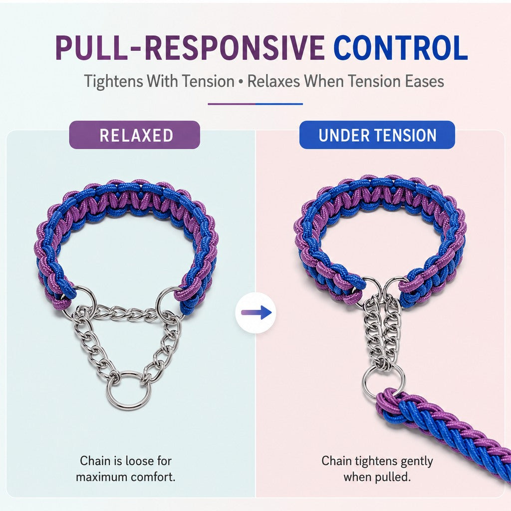 Heavy-Duty Braided Dog Leash with Chain-Control Collar