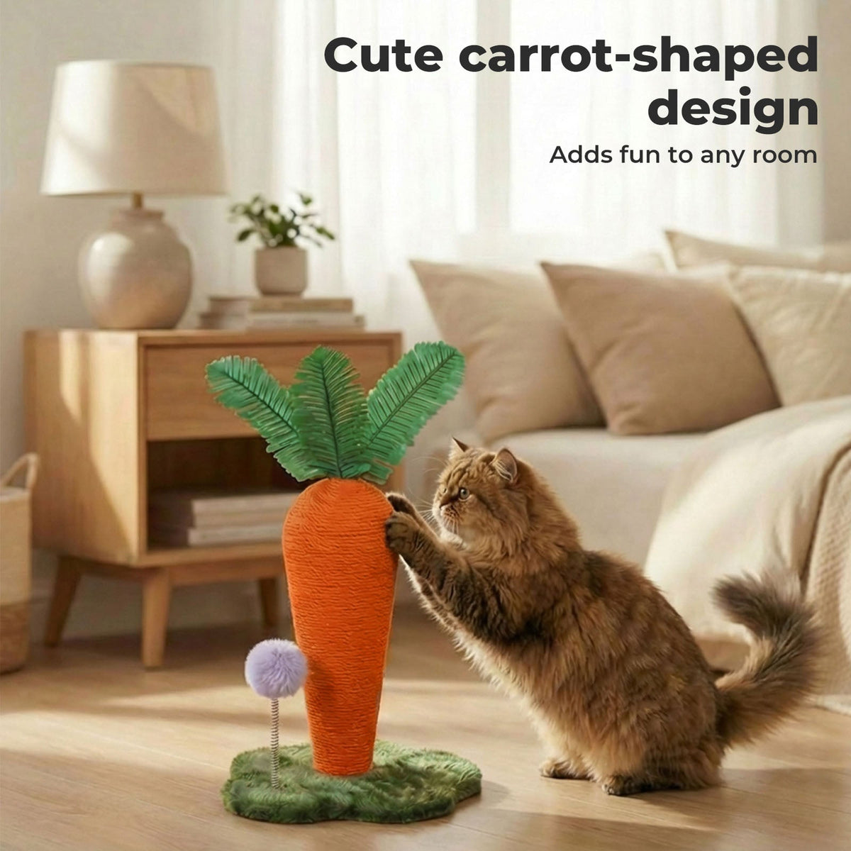 Carrot Cat Scratching Post with Plush Ball