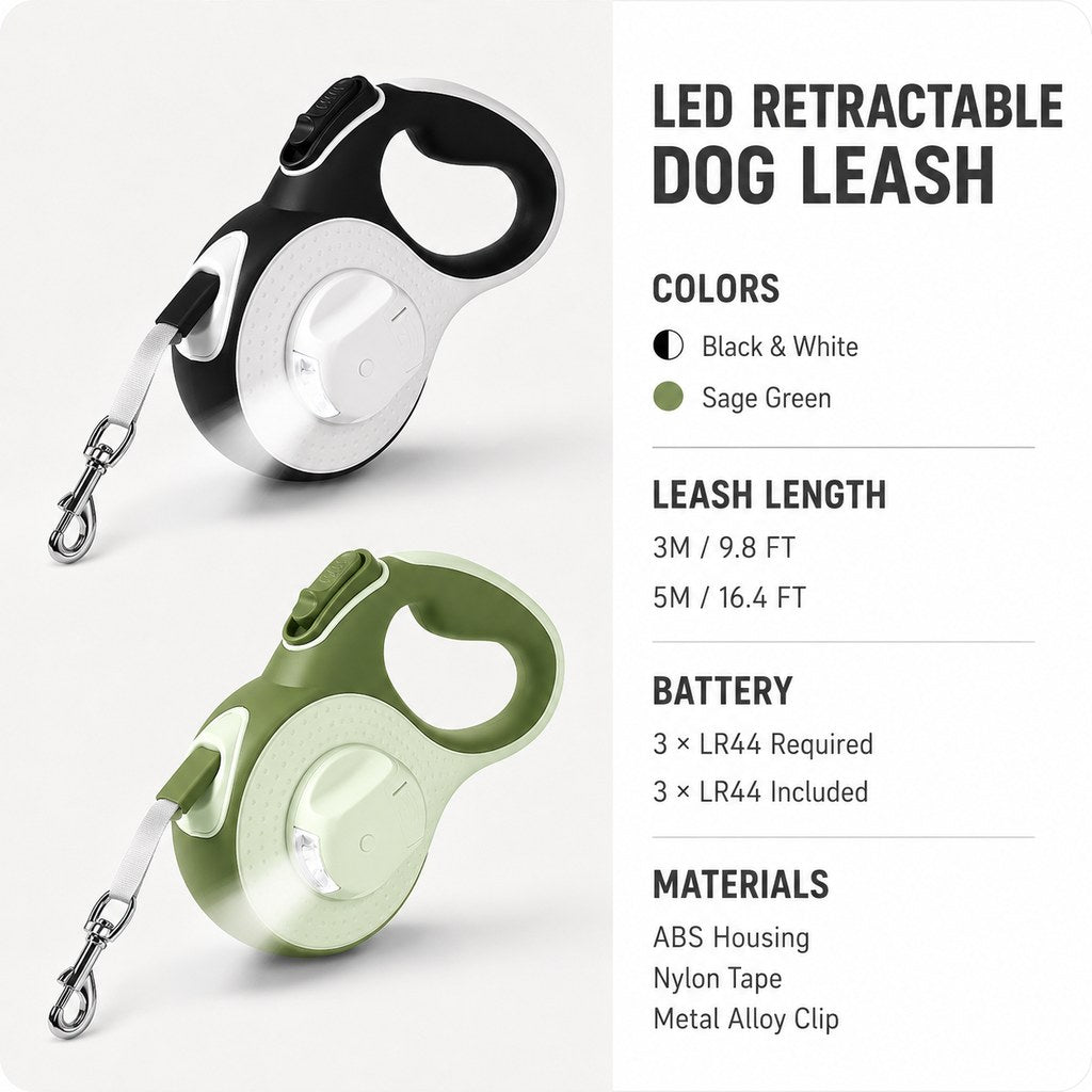 LED Retractable Dog Leash with Path Light