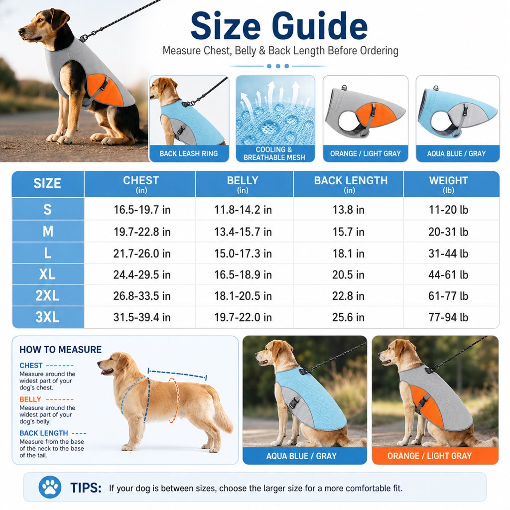 Dog Cooling Vest for Summer Walks - Wet-to-Cool Jacket