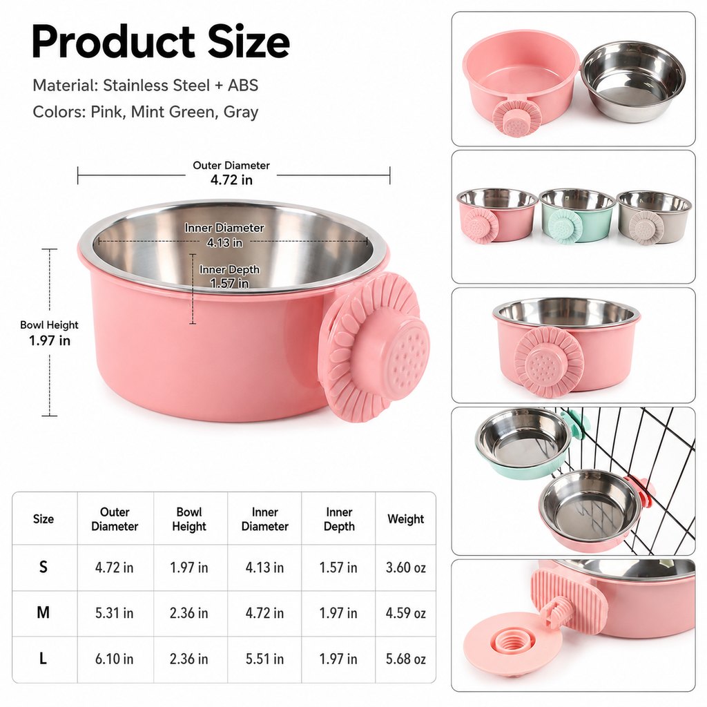 Crate-Mounted Stainless Steel Pet Bowl for Kennels
