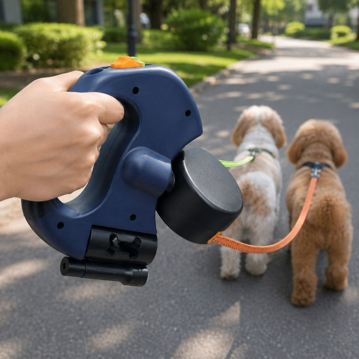 Dual Dog Leash, 360° Tangle-Free Retractable with LED