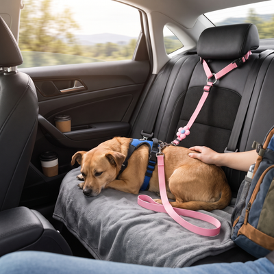 Adjustable Dog Car Seat Belt - Pink