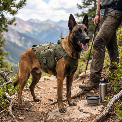 TrailGuard Tactical Dog Backpack Harness for Hiking - Army Green