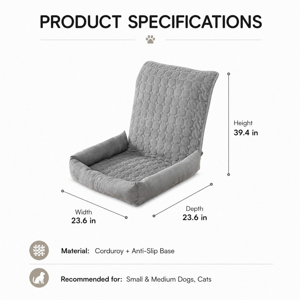 High Back Corduroy Pet Car Seat Bed
