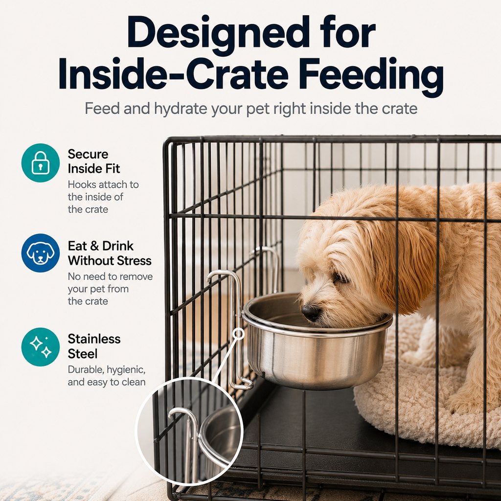 Inside-Crate Stainless Steel Hanging Pet Bowl