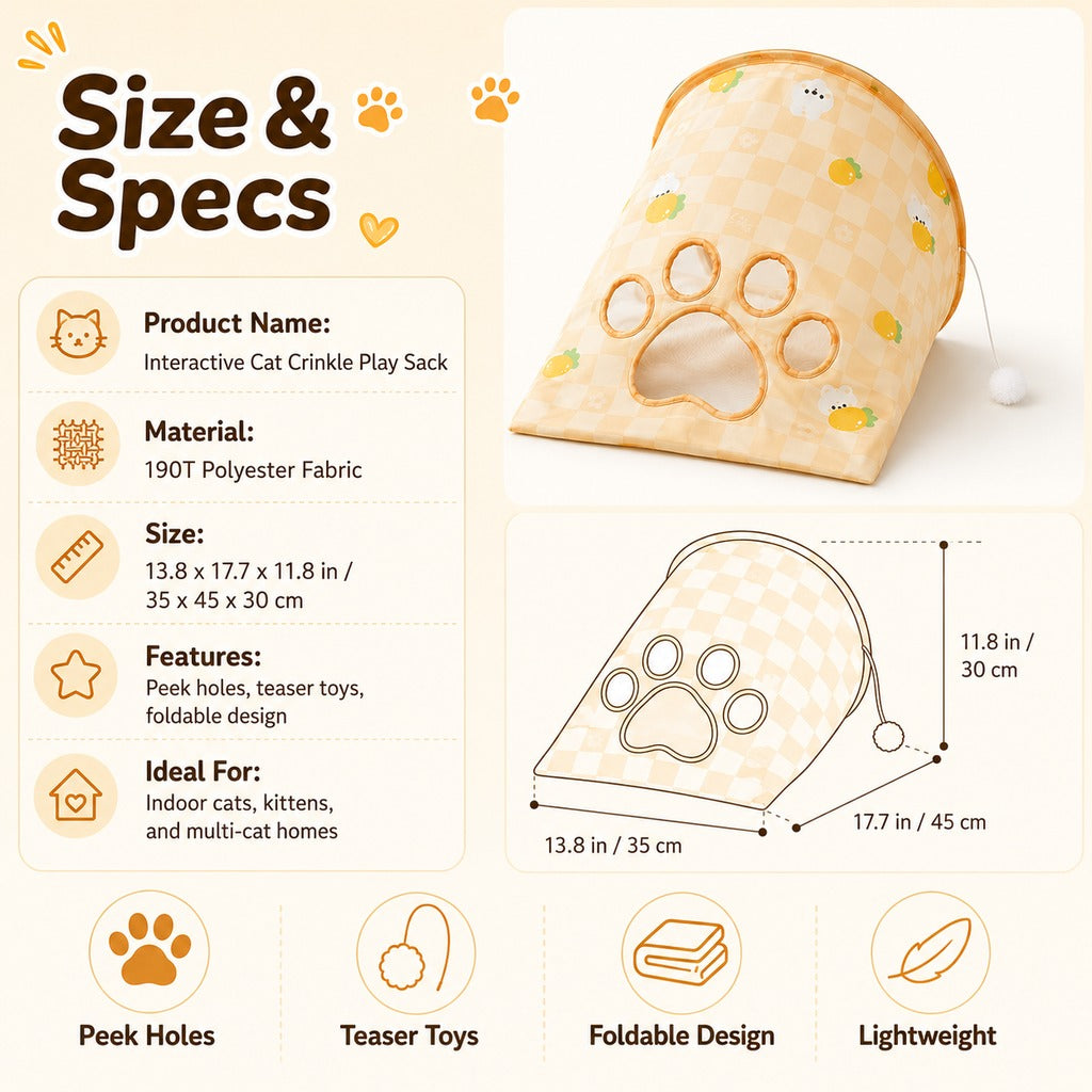 Interactive Cat Crinkle Play Sack for Indoor Cats