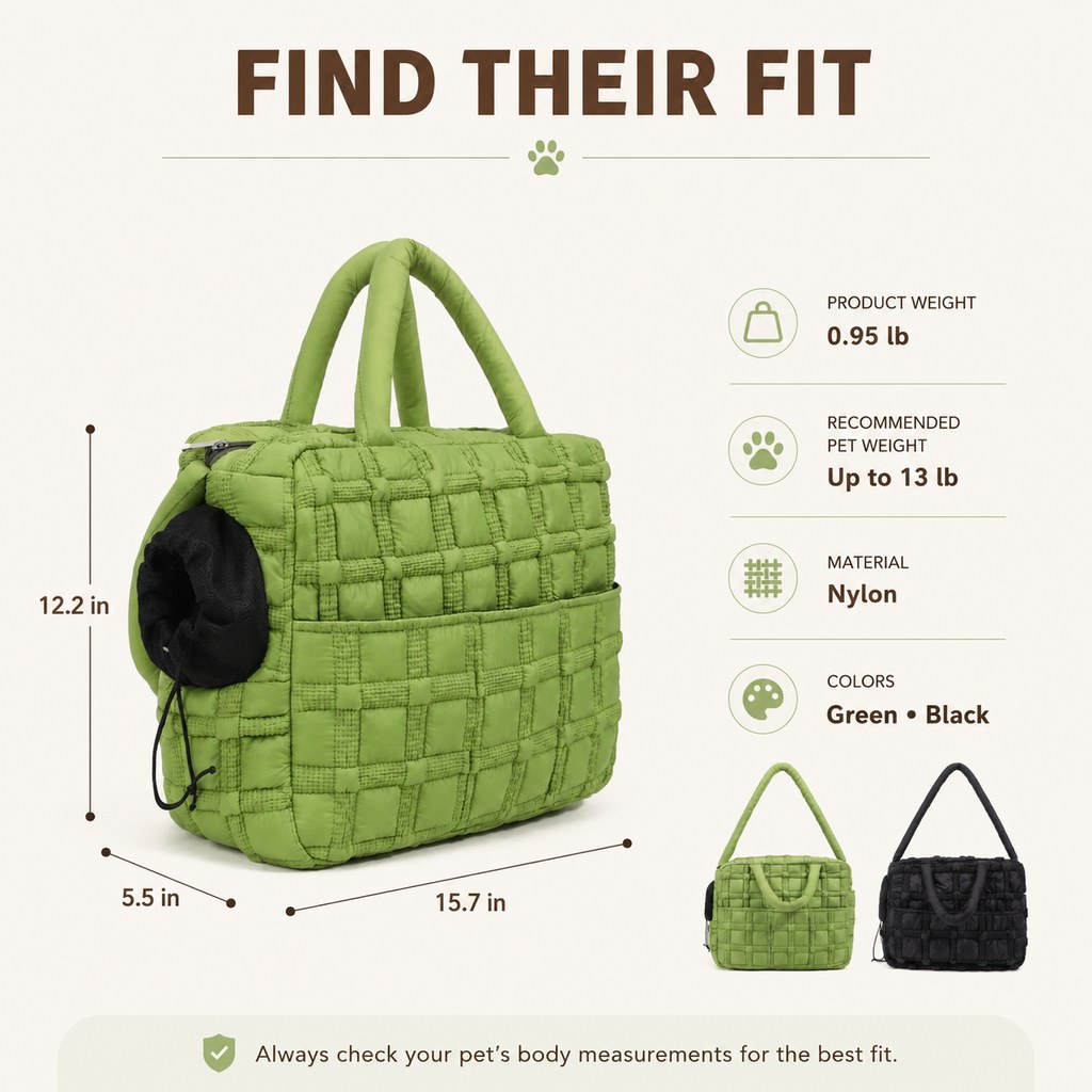 Quilted Pet Carrier Tote for Cats & Small Dogs