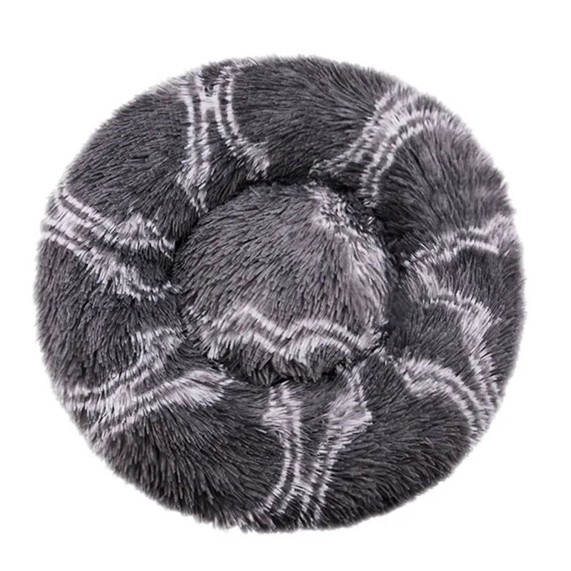 Leila Calming Plush Donut Dog Bed with Raised Rim for Cats and Dogs