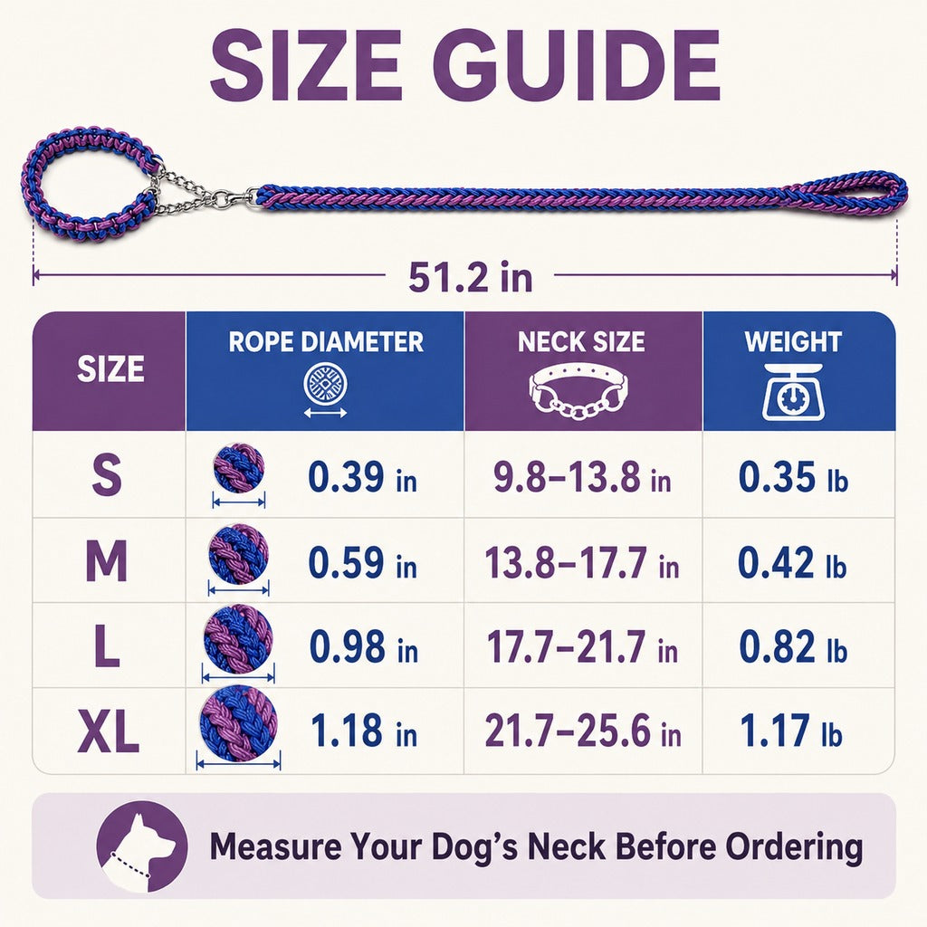 Heavy-Duty Braided Dog Leash with Chain-Control Collar