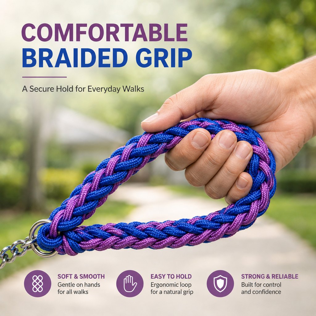 Heavy-Duty Braided Dog Leash with Chain-Control Collar