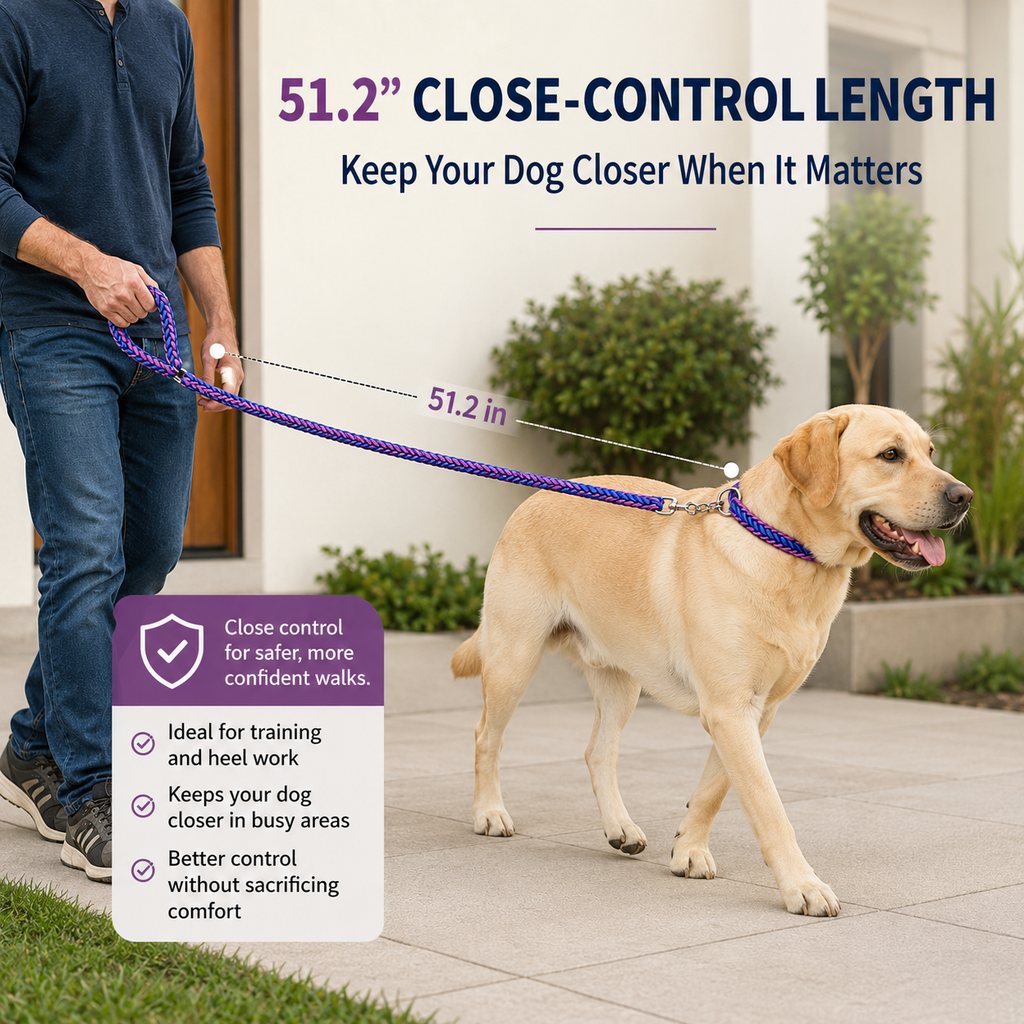 Heavy-Duty Braided Dog Leash with Chain-Control Collar