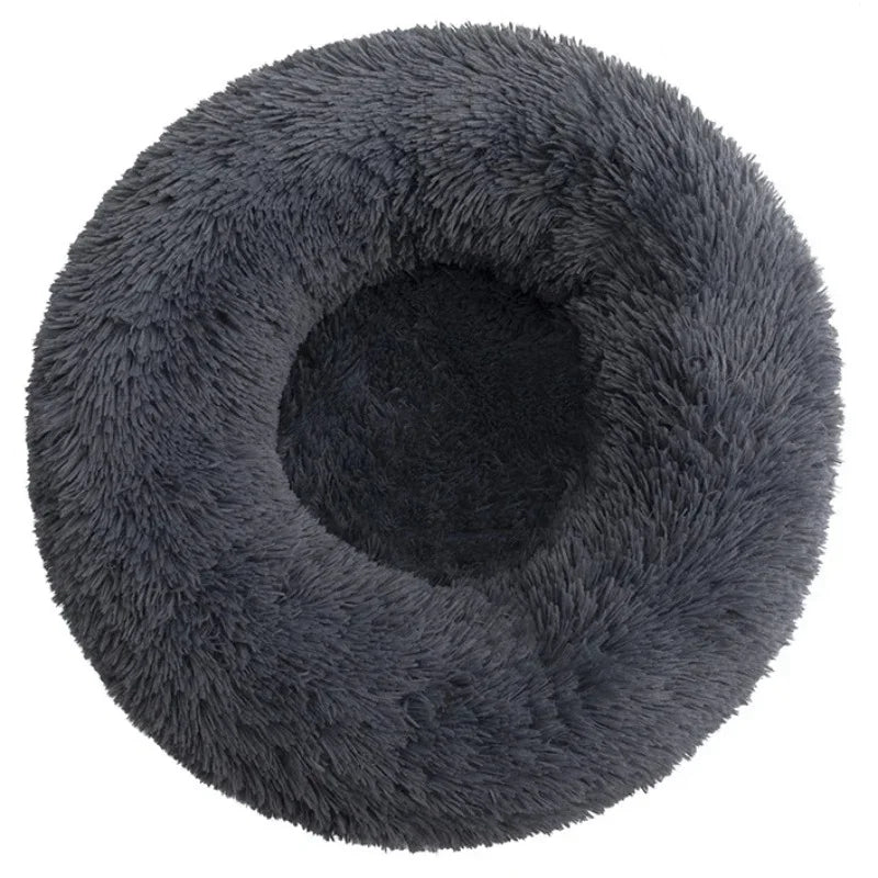 Leila Calming Plush Donut Dog Bed with Raised Rim for Cats and Dogs