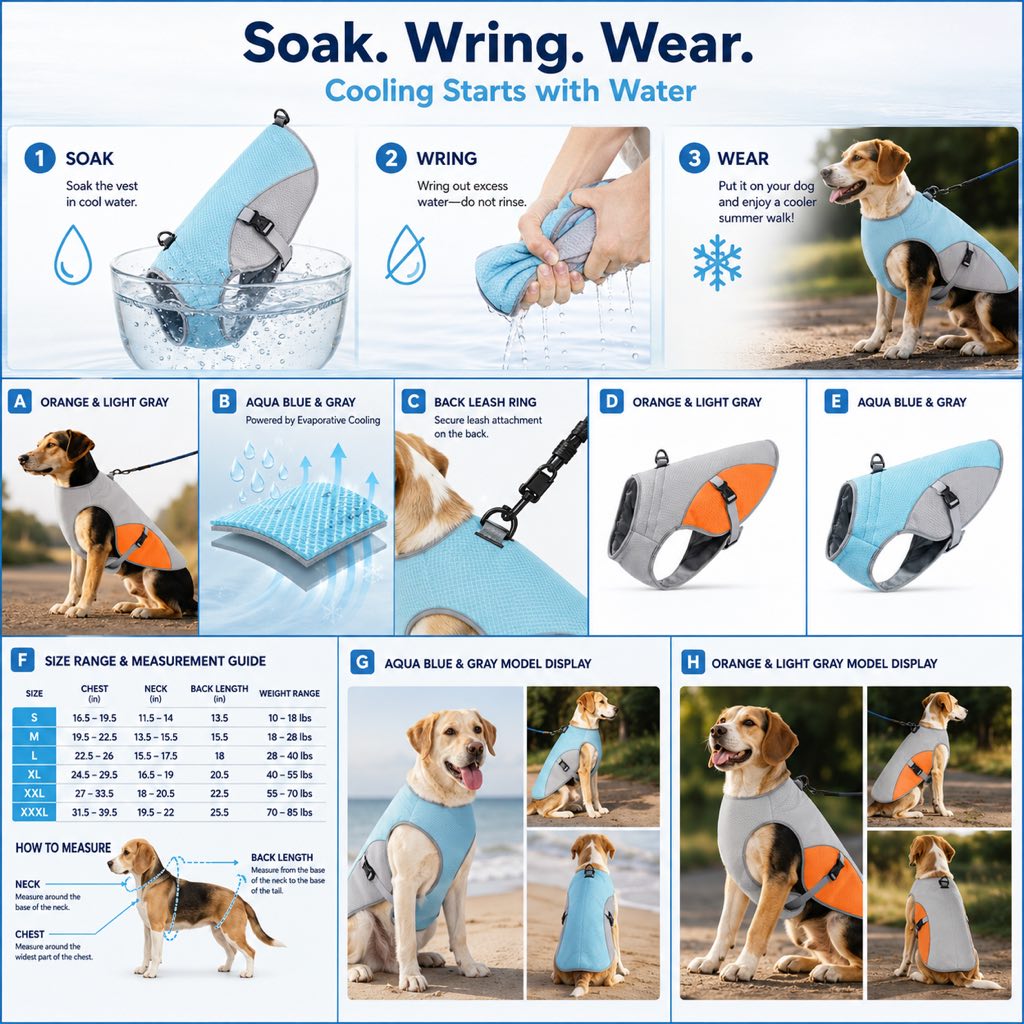 Dog Cooling Vest for Summer Walks - Wet-to-Cool Jacket