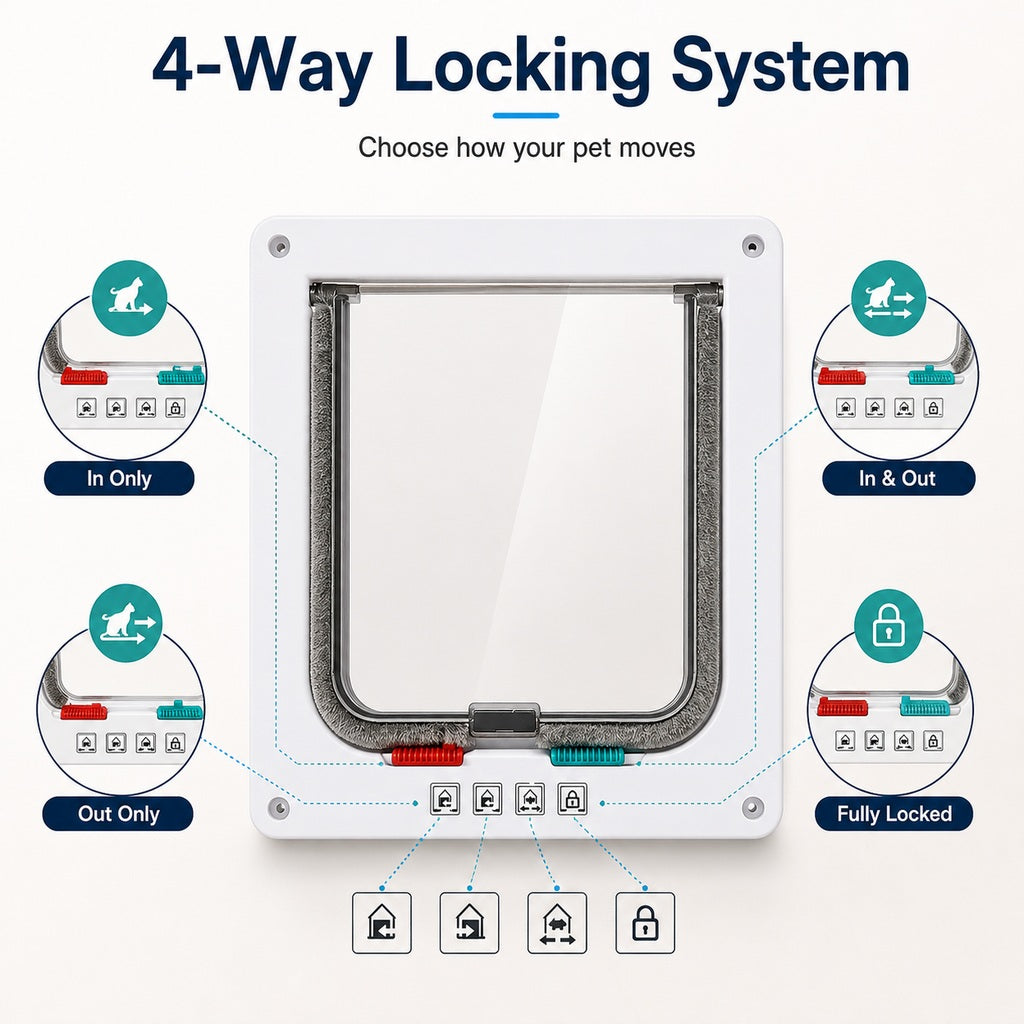 4-Way Locking Cat Door for Interior Doors