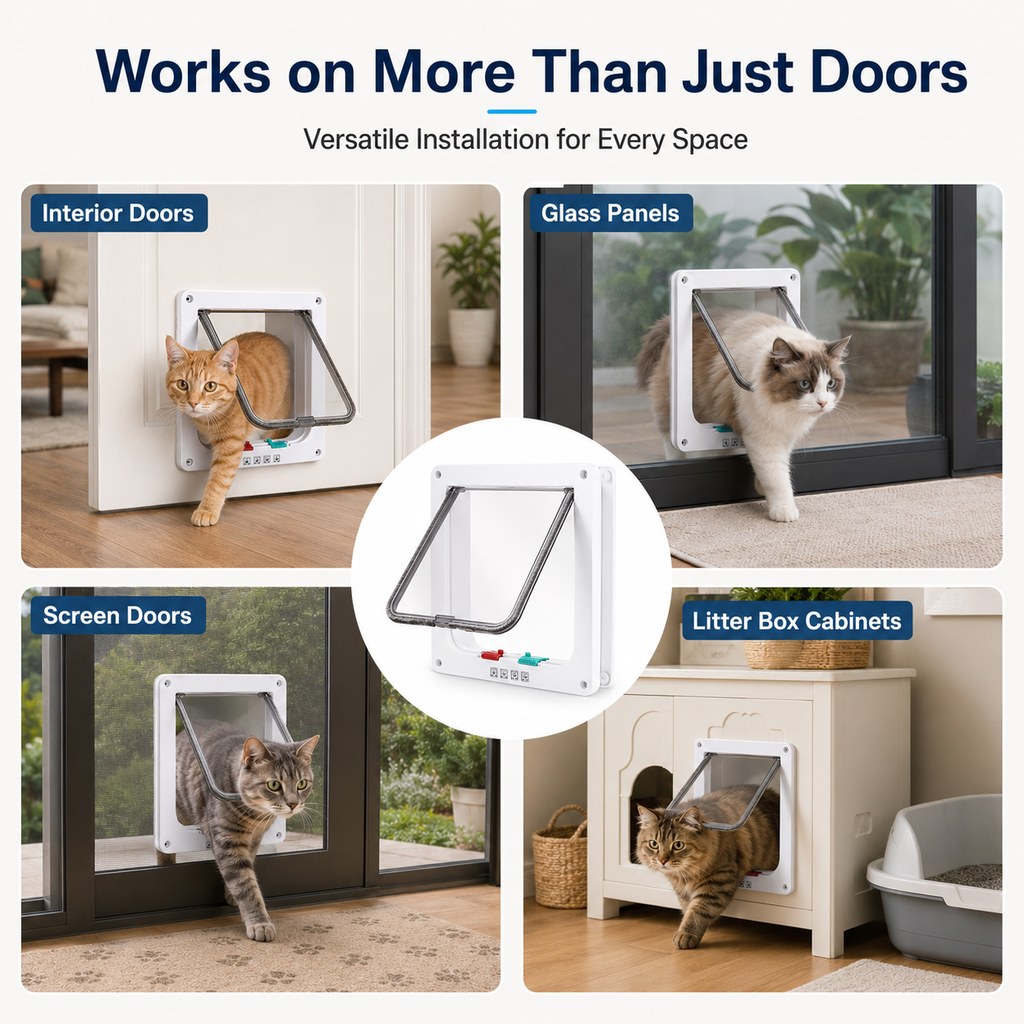 4-Way Locking Cat Door for Interior Doors