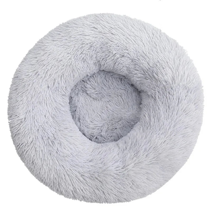 Leila Calming Plush Donut Dog Bed with Raised Rim for Cats and Dogs