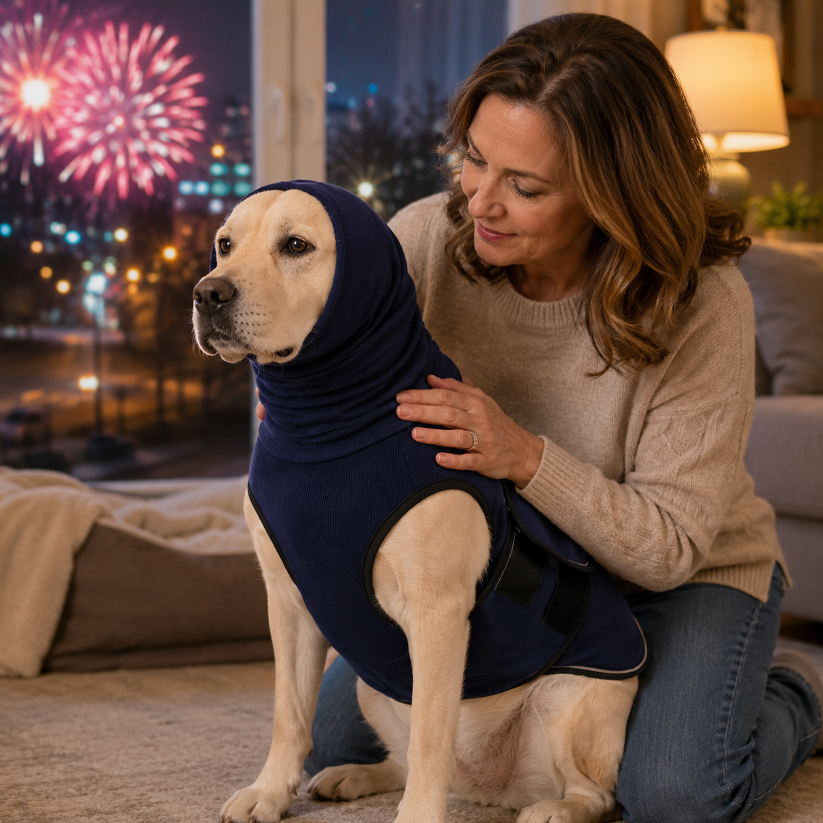Dog Calming Shirt with Ear Hood for Fireworks & Storms