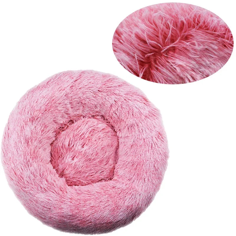 Leila Calming Plush Donut Dog Bed with Raised Rim for Cats and Dogs