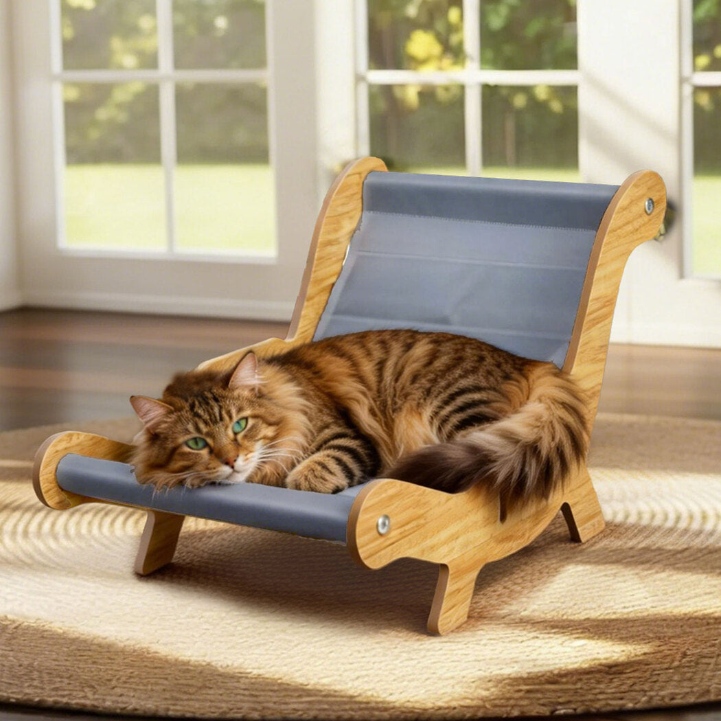 Elevated Cooling Gel Cat Bed Lounge, Wood and Grey
