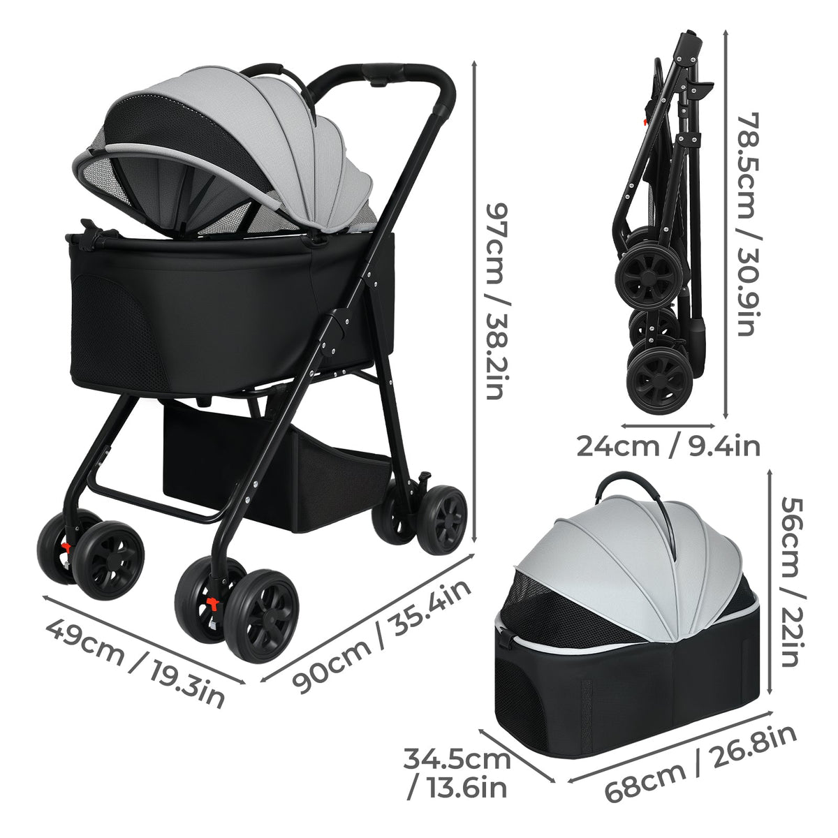 3-in-1 Dog and Cat Stroller with Car Seat and Carrier