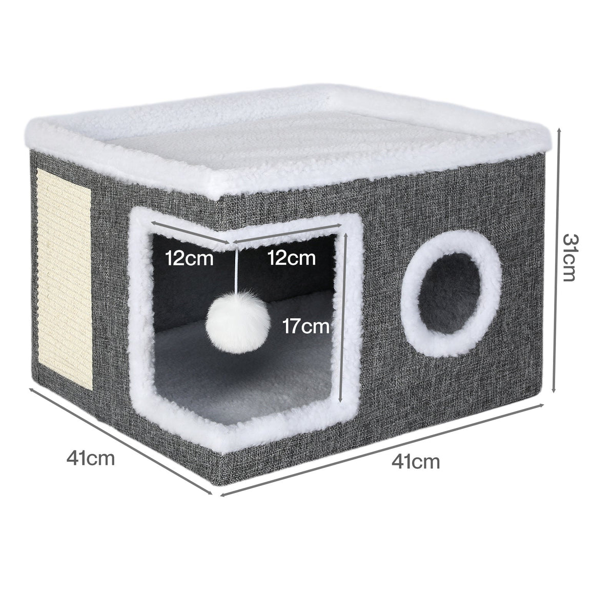 Large Foldable Cat House Bed with Scratcher and Cushion