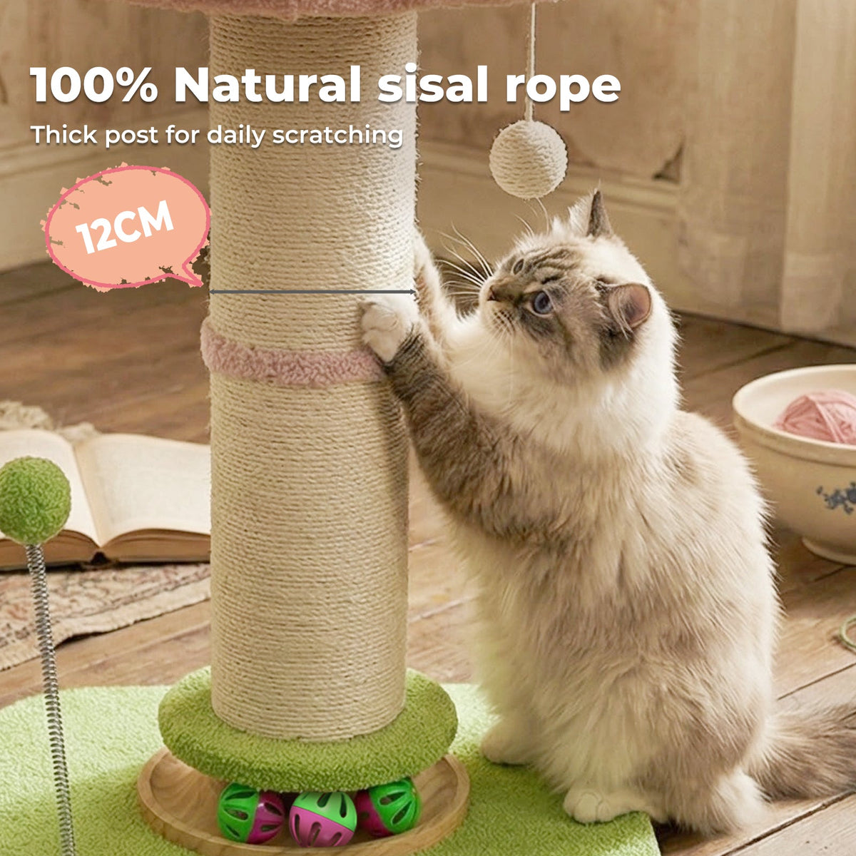Flower Cat Scratching Post with Plush Bed