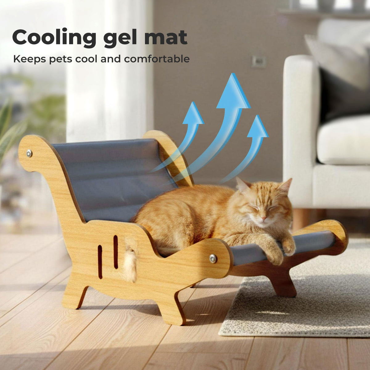 Elevated Cooling Gel Cat Bed Lounge, Wood and Grey