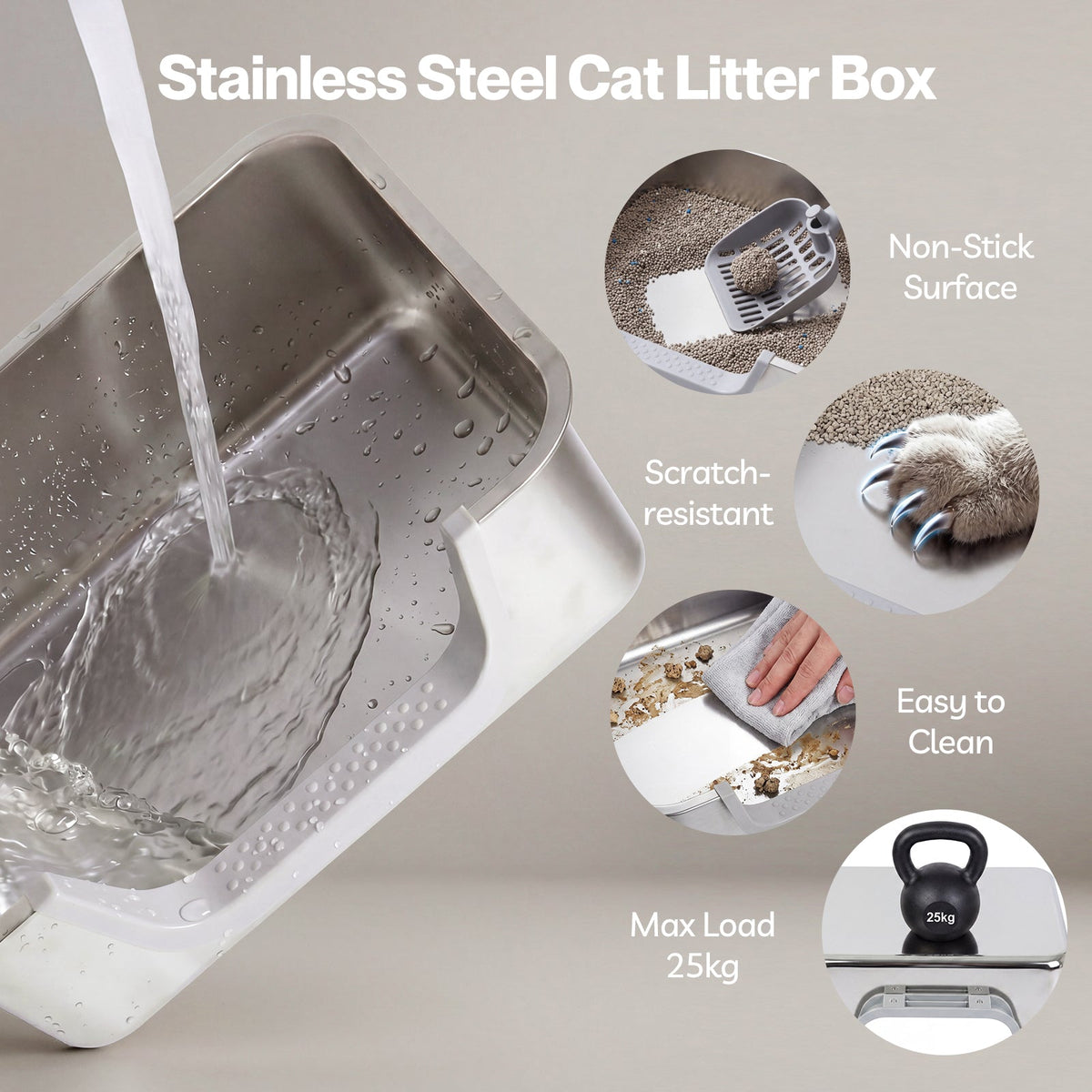 Low Entry Stainless Steel Cat Litter Box with Splash Guard