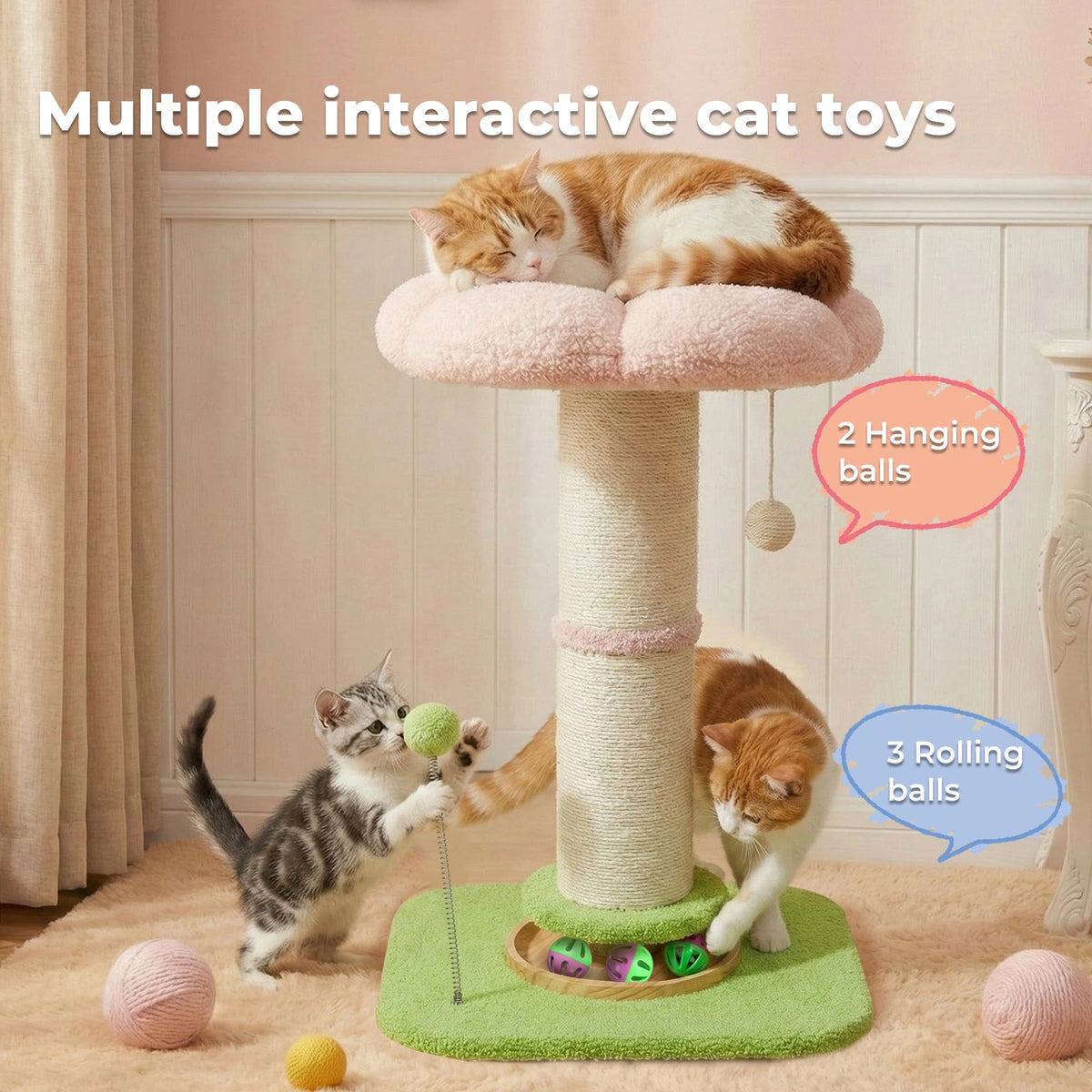 Flower Cat Scratching Post with Plush Bed