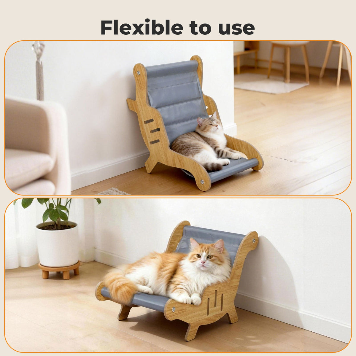 Elevated Cooling Gel Cat Bed Lounge, Wood and Grey