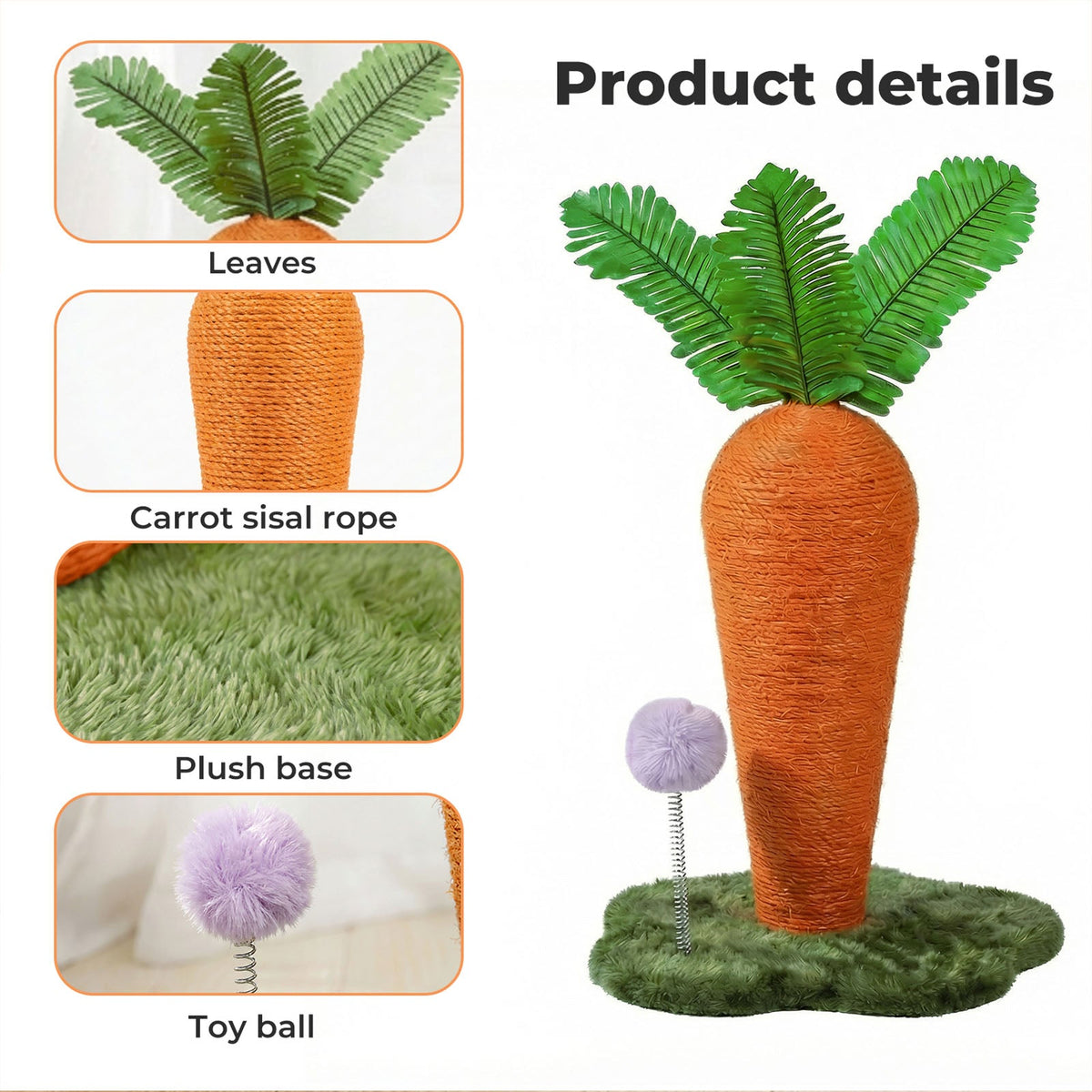 Carrot Cat Scratching Post with Plush Ball