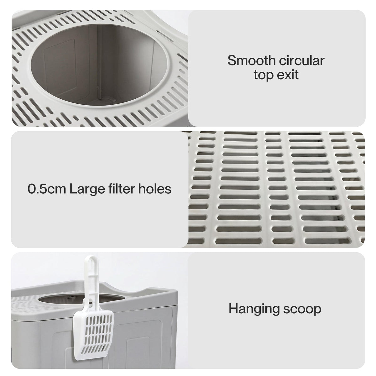 Foldable Top Exit Covered Cat Litter Box, Large Grey