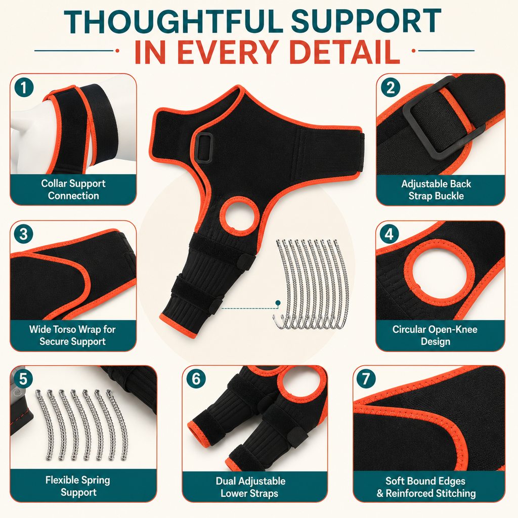 Dog Knee Brace with Collar Support Strap