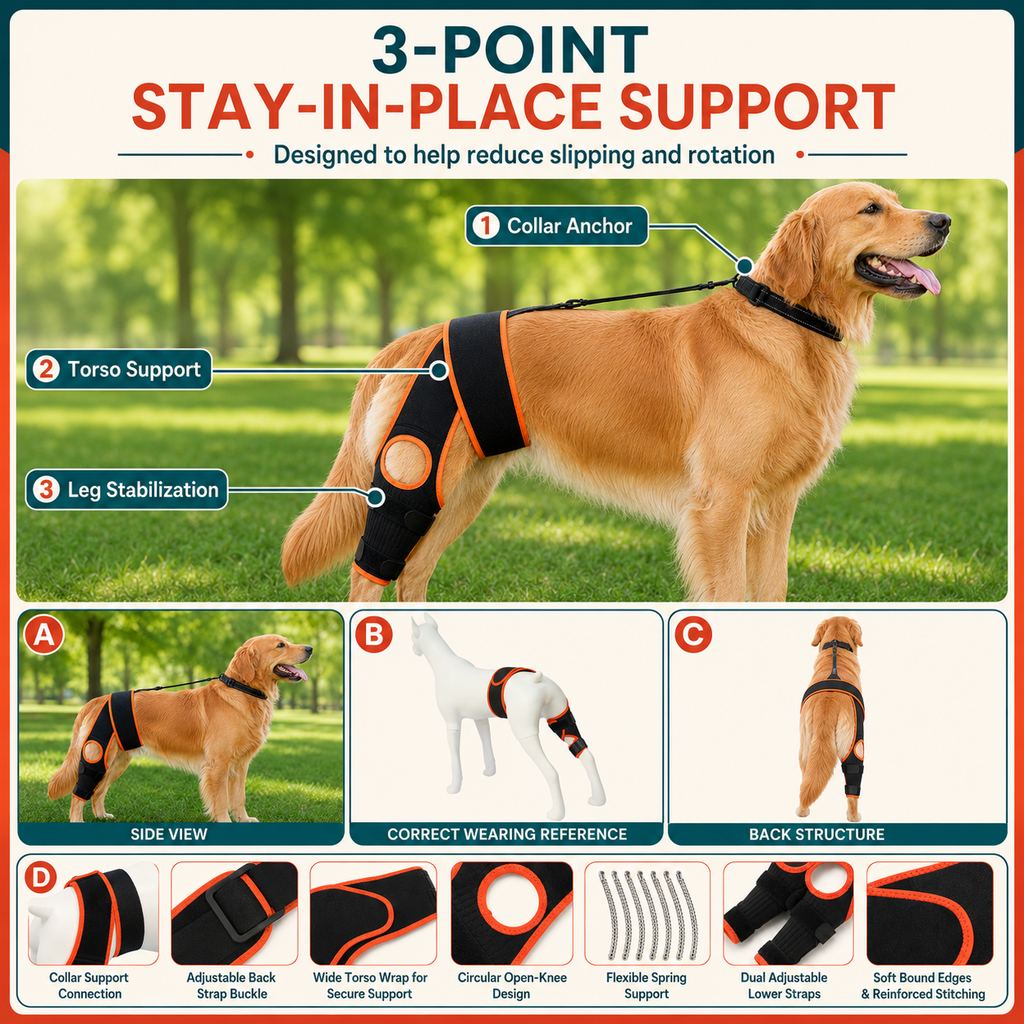 Dog Knee Brace with Collar Support Strap
