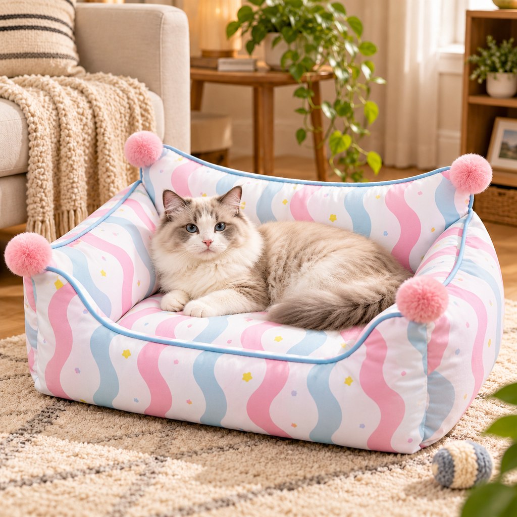 All-Season Pet Sofa Bed with Pillow for Cats and Small Dogs