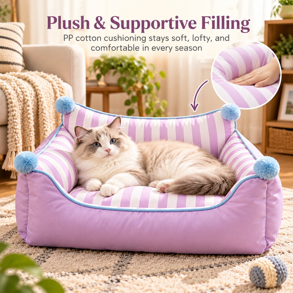 All-Season Pet Sofa Bed with Pillow for Cats and Small Dogs