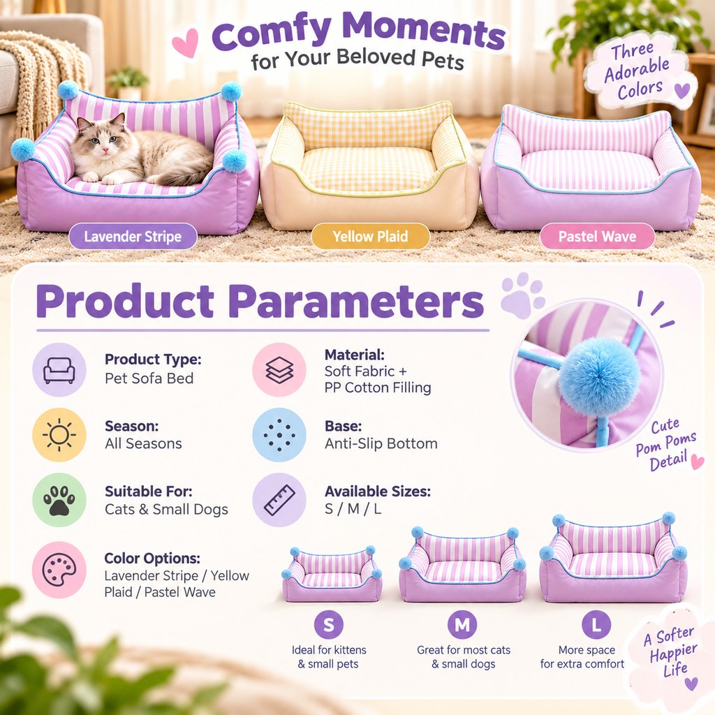 All-Season Pet Sofa Bed with Pillow for Cats and Small Dogs