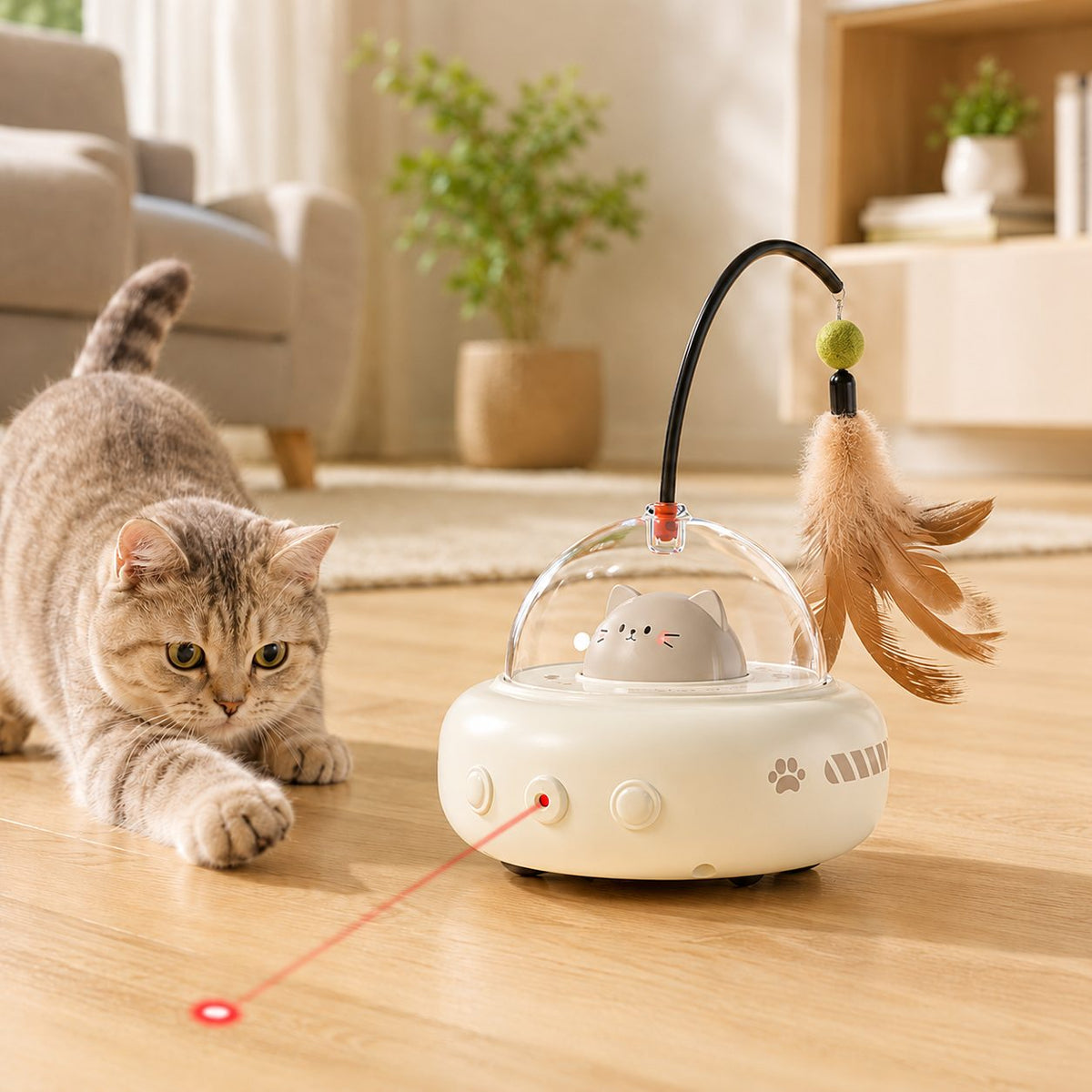 Automatic UFO Cat Toy with Laser, Feather and Catnip
