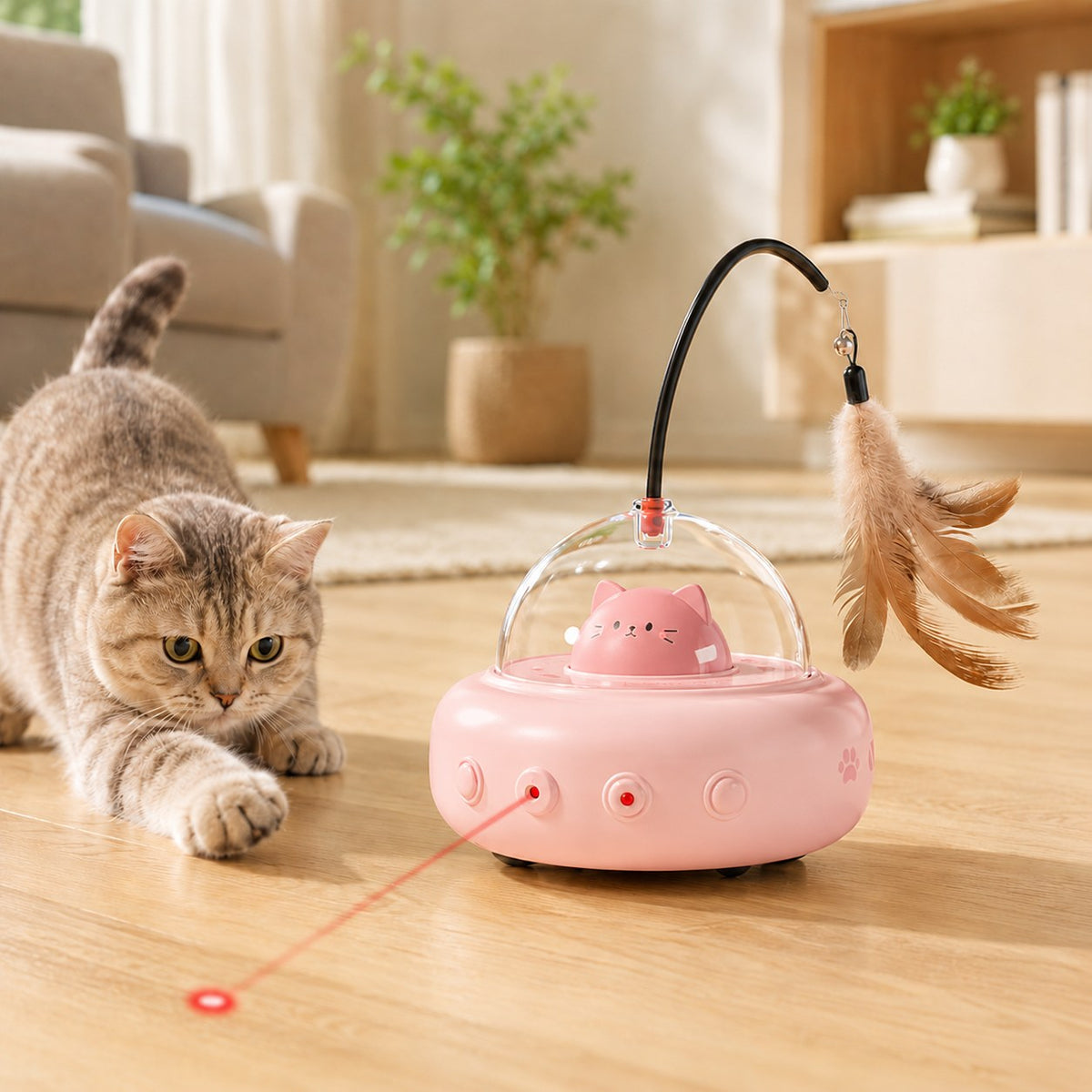 Automatic UFO Cat Toy with Laser, Feather and Catnip