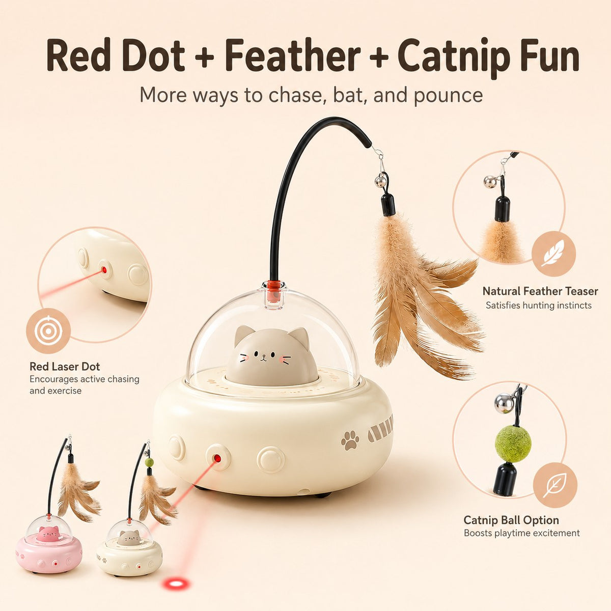 Automatic UFO Cat Toy with Laser, Feather and Catnip