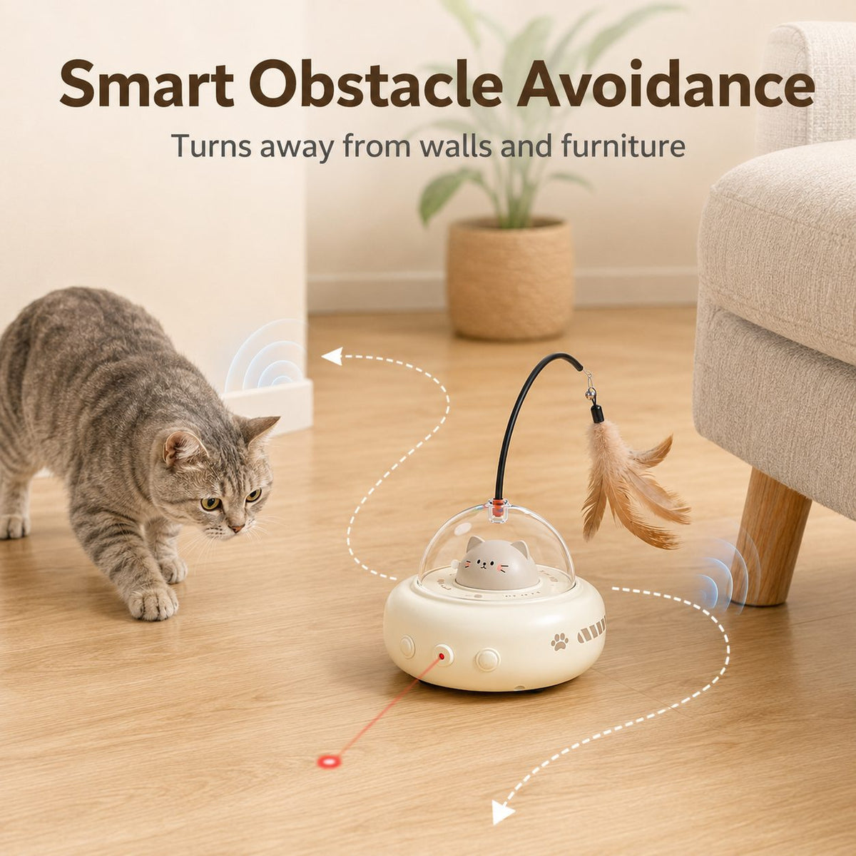Automatic UFO Cat Toy with Laser, Feather and Catnip