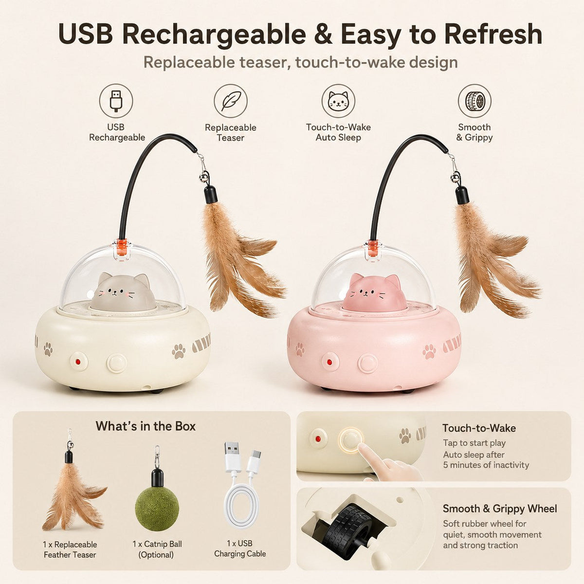 Automatic UFO Cat Toy with Laser, Feather and Catnip