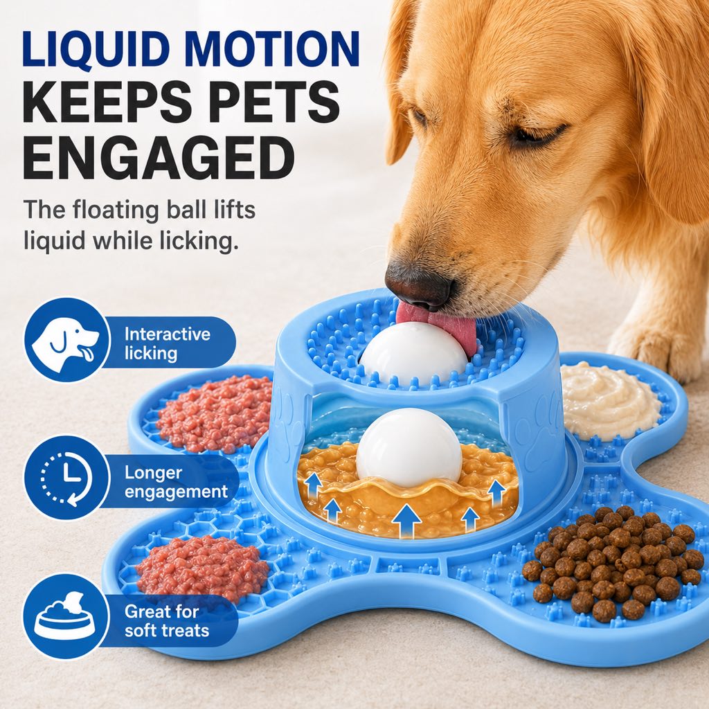 3-in-1 Dog Lick Mat & Slow Feeder Bowl for Bath Time
