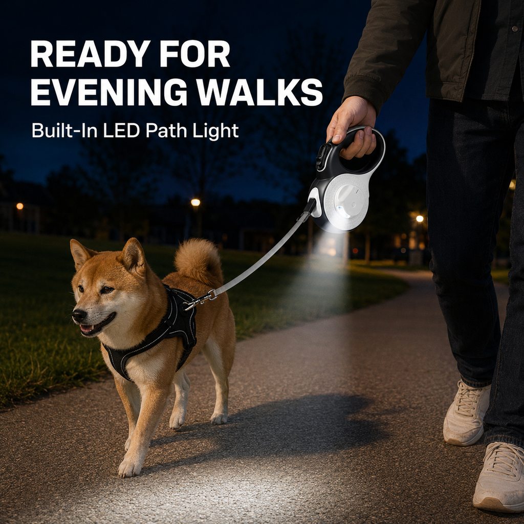 LED Retractable Dog Leash with Path Light