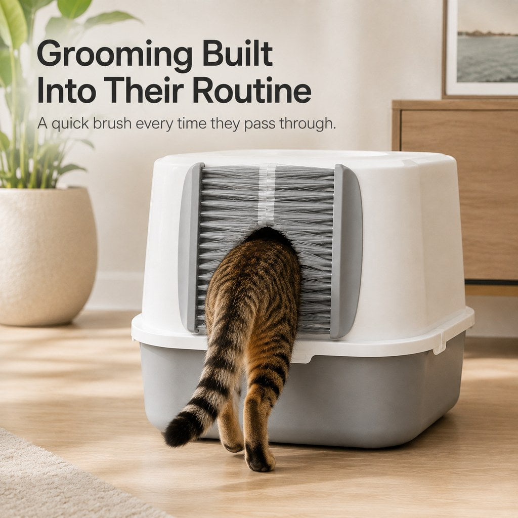 Cat Litter Box Self-Grooming Brush Door 2-Piece Set