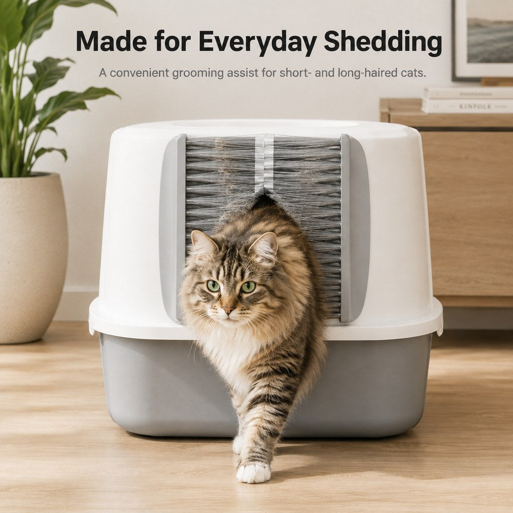 Cat Litter Box Self-Grooming Brush Door 2-Piece Set