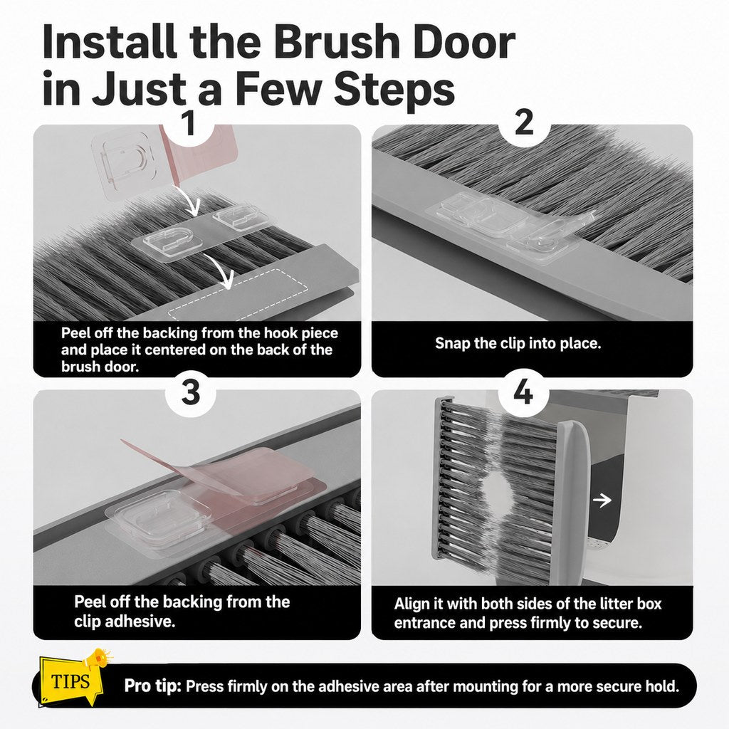Cat Litter Box Self-Grooming Brush Door 2-Piece Set