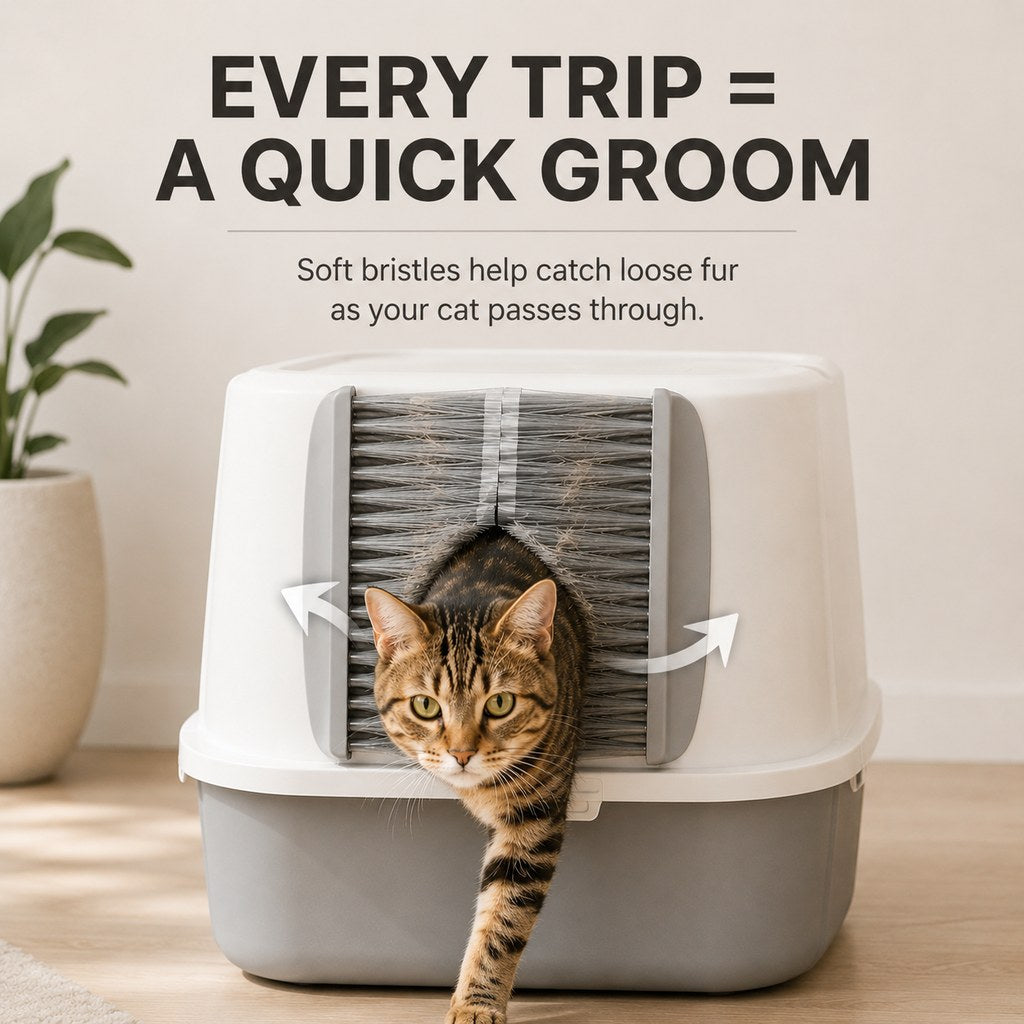 Cat Litter Box Self-Grooming Brush Door 2-Piece Set