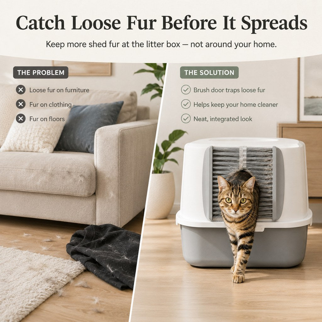 Cat Litter Box Self-Grooming Brush Door 2-Piece Set